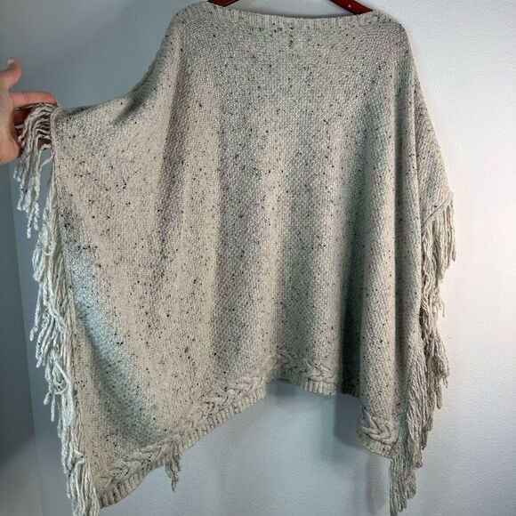 Lauren Ralph Lauren Wool Blend Speckled Knit Poncho Sweater Fringe Trim One Size - Picture 5 of 6
